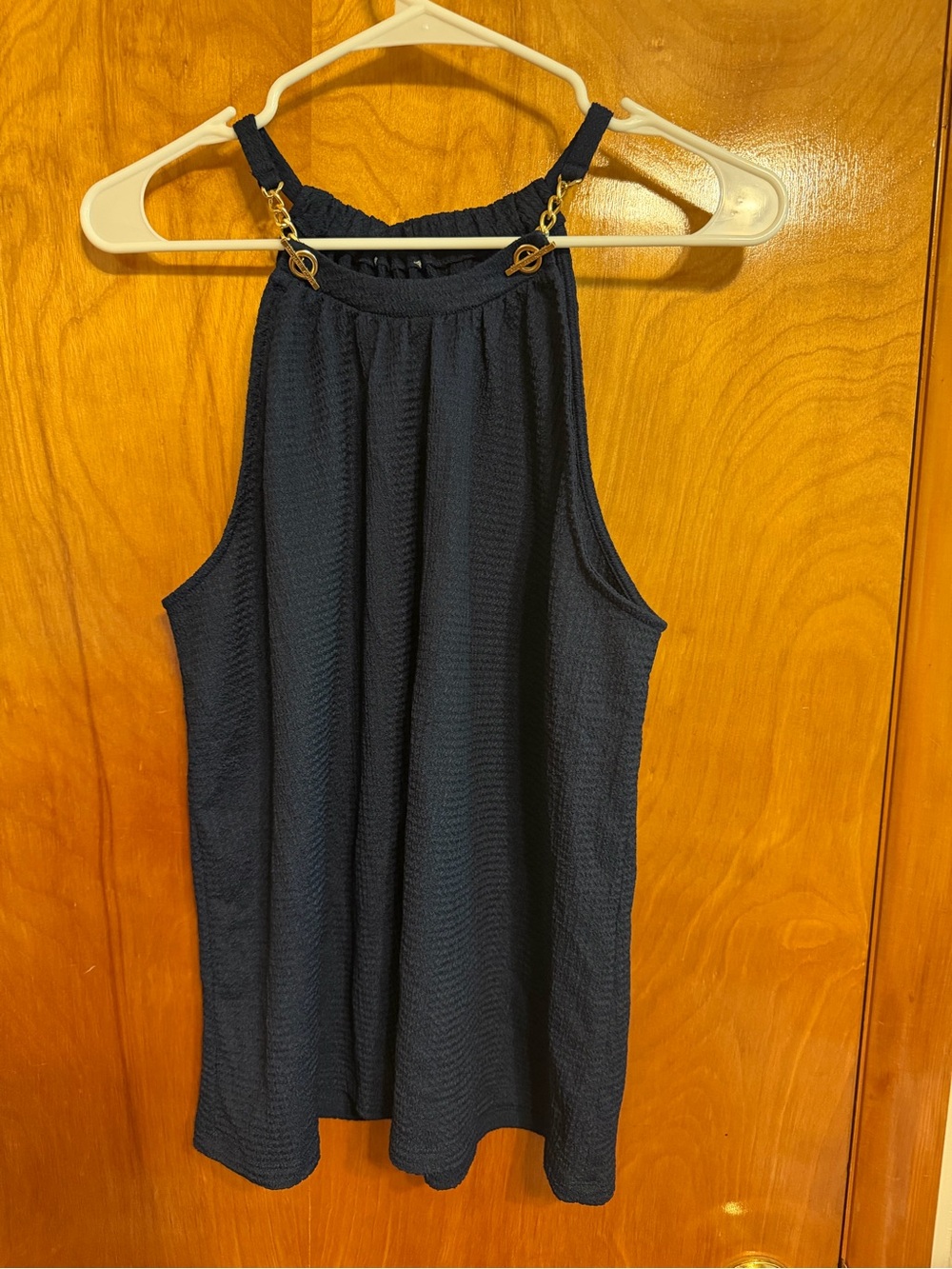 Michael Kors Navy Halter Top with Gold Chain Detail